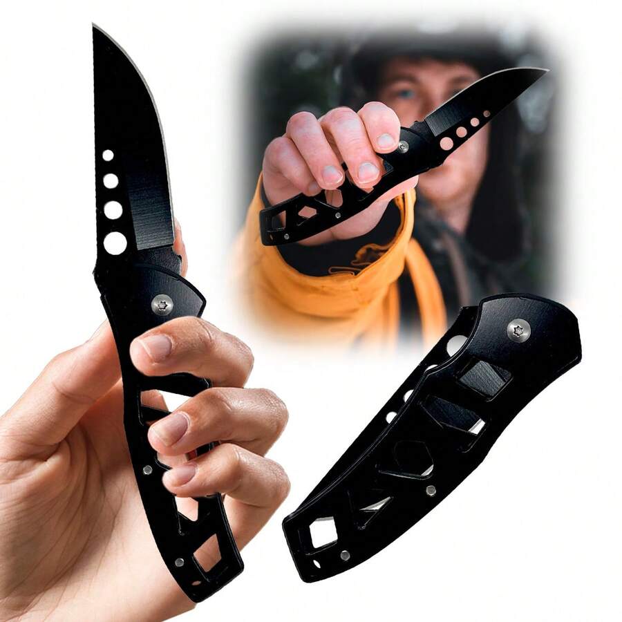 Navaja militar plegable, cuchillo táctico de bolsillo para caza y supervivencia - Negro - Ver 1