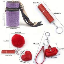 15pcs Keychain Accessories Set, Includes Decorated Bottle, Card Case, Pendant, Rhinestone Perfume Bottle, Heart-Shaped, Tassels, Solid Color Boho Style Car Accessories Bag Charm