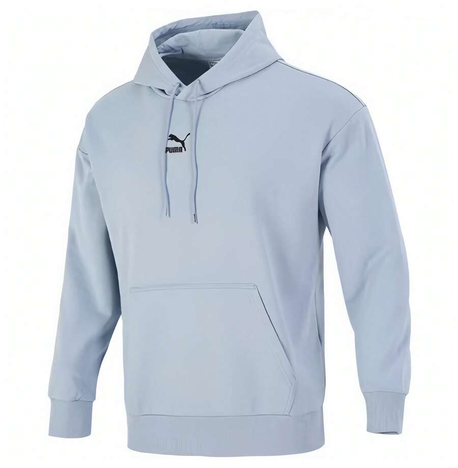 Puma 舒適純棉連帽套頭衫針織休閒衛衣情侶款運動衫 - 藍色 - 查看 1