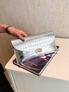 2026 Fashion Colorful Minimalist Clutch Bag, Envelope Bag, Crocodile Embossed Sequin Nightclub Envelope Bag For Women - Silver - View 2