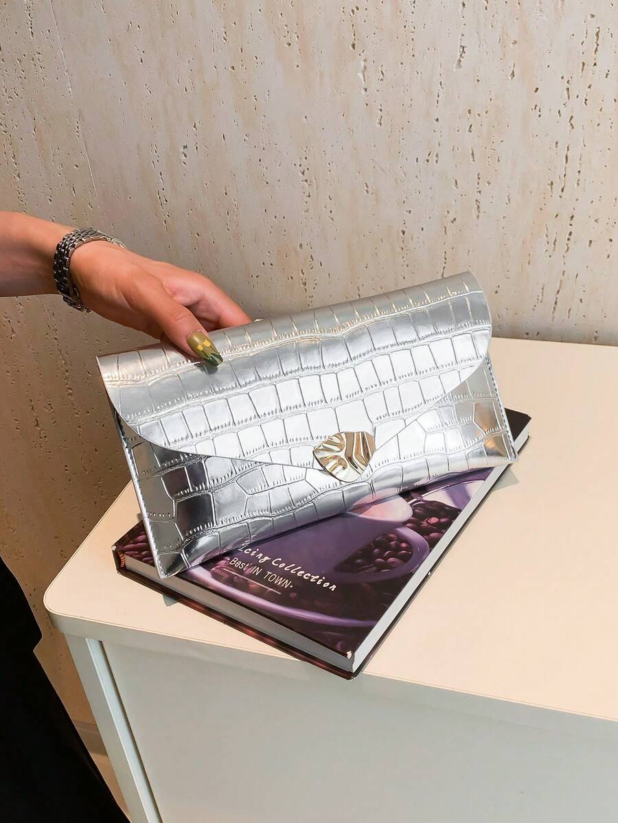 2026 Fashion Colorful Minimalist Clutch Bag, Envelope Bag, Crocodile Embossed Sequin Nightclub Envelope Bag For Women