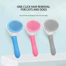 1pc Cat Hair Removal Brush, Pet Dog Brush, Massage Cleaning Anti-Shedding Brush, Stainless Steel Fine Pins Detangling, One-Click Shedding Self-Cleaning Cat Hair Brush, Silicone Handle Gentle Grooming Tool For Pet - Multicolor - View 4