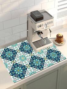 1pc Boho Style Blue Tie-Dye Pattern Non-Slip Polyester Kitchen Floor Mat, Suitable For Indoor/Outdoor, Quick Dry, Great For Entryway, Laundry Room Or Bathroom, Kitchen Decor, Coffee Machine Or Handmade Coffee Pot Dryer Mat - Multicolor - View 11