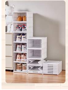 1 Stück zusammenklappbarer durchsichtiger Kunststoff Schuhaufbewahrungskasten, stapelbarer Schuhschrank Organizer für Zuhause, staubdicht