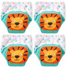 4 Stück dünne positionierte Tierdruck Baby Jungen/Mädchen Trainingshosen, weich & bequeme wiederverwendbare Stoffwindeln, unverzichtbares Geschenk für Babys