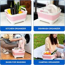 Collapsible Dish Basin Foldable Kitchen Sink With Drain Plug Plastic Laundry Tub 9L\/2.4Gal RV & Camping Wash Basin Space-Saving Bottle Washing Sink(Blue)2025 - 粉色 - 查看 6