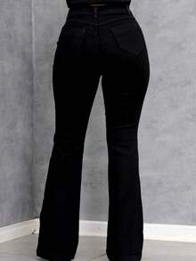 Women's High Waist Flare Jeans With Lycra - màu đen - Xem 2