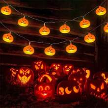 1PC 1.5M10LED/3M20LED Halloween Battery Box Cut Face Pumpkin Light String, Battery Free, Suitable For Halloween, Autumn Harvest, Party, Room Decoration Halloween Decoration Room Decor Halloween Garden Decor For Gift Fairy Holiday Decor Festival Decor - Cut-out Pumpkin String Lights - View 3