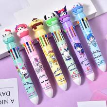 Sanrio 6pcs Sanrio 10-Color Ballpoint Pens, Multi-Color Push Button Pens, Markers, Cartoon Cute Colorful Pens, Student Writing Gel Pens, School & Office Supplies, Student Stationery Highlighters, Back To School Supplies