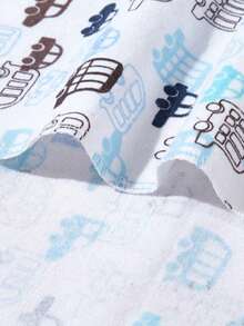 4 件套新生儿裹巾婴儿裹布春夏秋季婴儿毯襁褓印花床单 - 藍色 - 查看 5