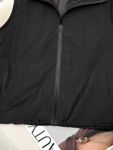 Blusa blanca casual sin mangas para mujer, nueva chaqueta con capucha con cremallera y cordón en unicolor, chaleco casual versátil y ligero sin mangas para mujer, primavera/verano negro - Negro - Ver 6