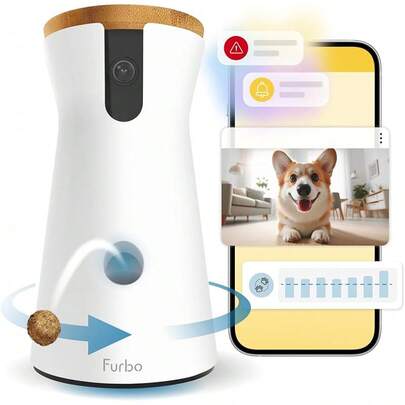Furbo 360 °   [Nuevo] Cámara p/Mascotas 2K QHD – Desbloquea Funciones Inteligentes con Plan de Pago: Alertas de , Dispensador Rotatorio. (Suscripción Requerida,ínimo 3 Meses) 3DDZ