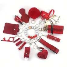 15pcs Keychain Accessories Set, Includes Decorated Bottle, Card Case, Pendant, Rhinestone Perfume Bottle, Heart-Shaped, Tassels, Solid Color Boho Style Car Accessories Bag Charm