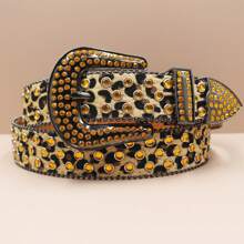 Leopard Print Belts New Goth For Rhinestone Belts Leather Strap For Rhinestone Belts Western Cowboy Y2K Fashion Belt For Jeans Men Fall, Autumn, Halloween Autumn-Winter Accessories,Suitable For Teens, Youth,Men,Casual, Outdoor, Athletic, Vacation, Graduation Gifts, Birthday, Daily Wear
