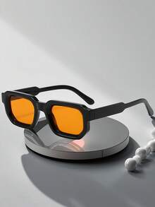 Retro Fashion Multi-Piece Fashion Glasses, Thick Frame Rectangular Shading Small Face Minimalist Elegant Glasses, Retro Shading Fashion Glasses, Suitable For Driving, Fishing, Vacation Travel, And Daily Wear - Black - View 6