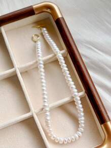 1 peça elegante colar com pingente de ábaco auspicioso de pérolas naturais, pérolas naturais, moda de alta qualidade, versátil, presente de férias para mulheres