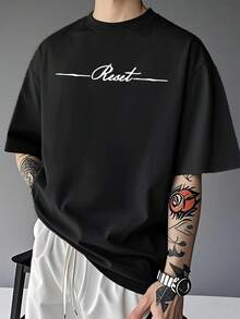 Men's Cotton T-Shirt Adult Plus Size Kids Reset Game Mini Line Simple Basic Swag Streetwear Over Fashion Premium - 黑色 - 查看 1