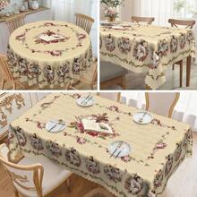 1 pieza Mantel de Pascua de primavera, con estampado de cordero y flores, en estilo rústico vintage, disponible en tamaños redondo y rectangular, adecuado para primavera/verano, hogar, cocina, comedor, patio, uso interior/exterior para las festividades de Pascua, es una gran idea de regalo