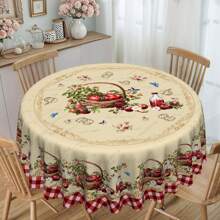 1pc Spring Vintage Farmhouse Red Plaid Printed Round Tablecloth, Apple, Floral, Butterfly Print Rectangular Tablecloth, 60inx60in, 55inx70in, 60inx86in, Other Sizes Available, Holiday Party Tablecloth, Outdoor Decor, Plus Size Tablecloth, Kitchen Accessory, Holiday Gift For Family And Friends