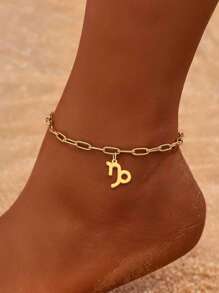 1pc Fashionable Beach Style Stainless Steel Women's Twelve Zodiac Anklet Chain Suitable For Summer Vacation Outdoor Foot Jewelry