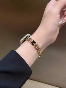 夏季新款表带，兼容 38/40/41/42/44/45/46/49 毫米表盘，兼容 Ultra/S10/9/8/7/6/5/4/3/2/1 - 黑金 - 查看 4