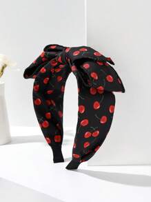 1 Peça Faixa de Cabelo com Laço e Estampa de Cereja em Tecido com Bordas Largas, Acessórios de Laço, Faixa de Cabelo para Mulheres, Acessórios para Cabelo