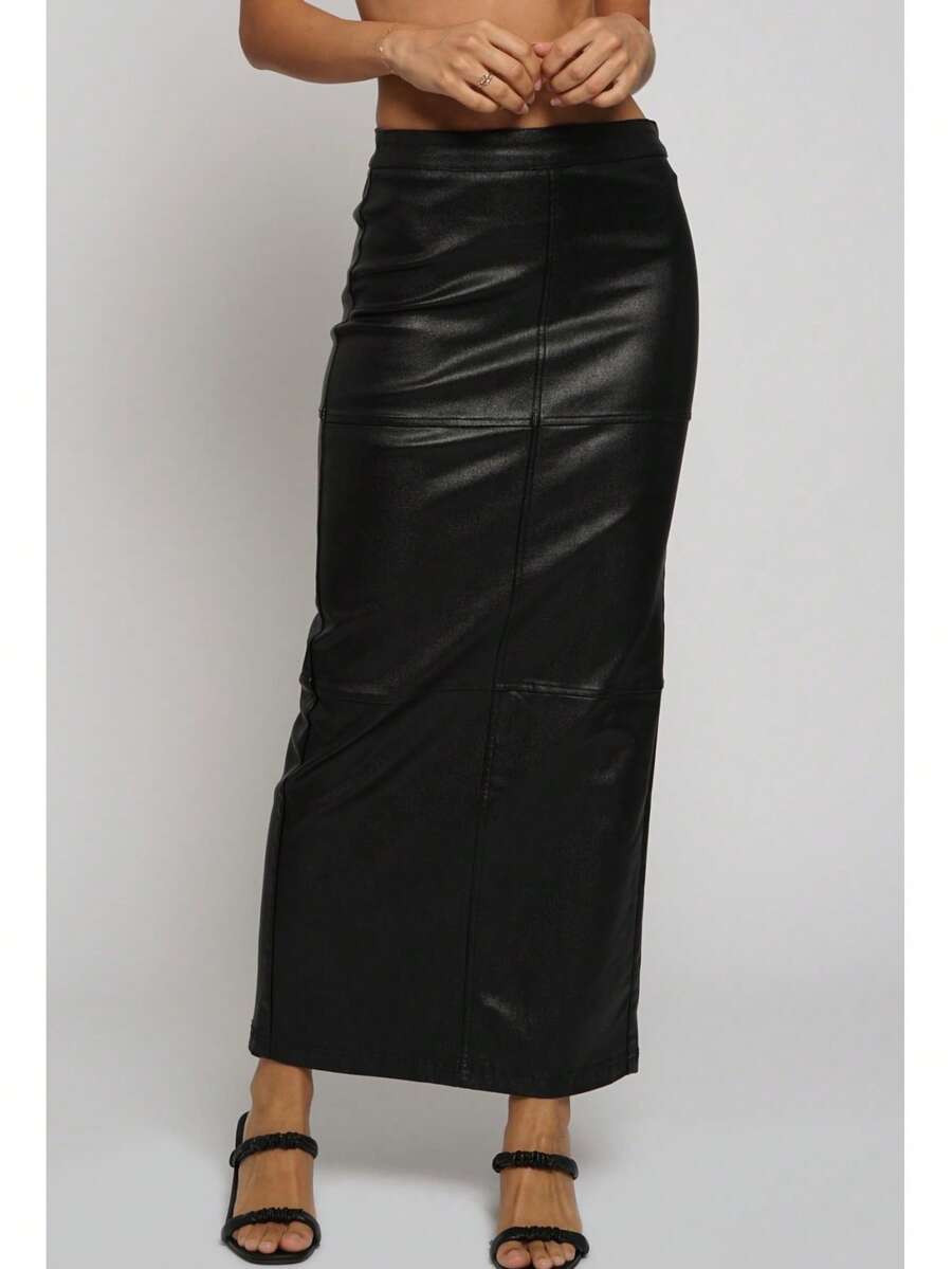 SANS SOUCI STRETCH METALLIC SLIM LONG SKIRT  Plain    Party  Sexy  Elegant  Casual    Woven Fabric    Zipper  Split    SKIRT  Night Out  Holiday  Daily  Stage & Concert    ALL YEAR - màu đen - Xem 1