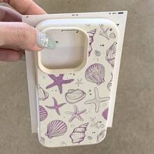 Ocean Elements Fashion 1pc TPU Material Elegant Purple Seashell & Starfish Retro Pattern Phone Case, Compatible With Apple/ Phones Spring Gift - White - View 4