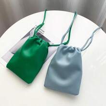 1pc Casual Drawstring Bag Style Women Crossbody Bag Candy Color Lady Mini Bucket Bag For Mobile Phone Female Shoulder Purse Wallet