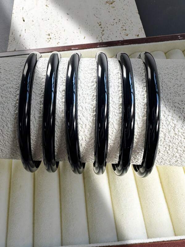 6pcs Bohemian, Elegant, Minimalist Fashion Bracelets, Black Smooth Stacked Bangle Set, Gothic, Punk Style, Suitable For Holiday, Party, Formal Occasions, Women Daily Wear, For Red Client