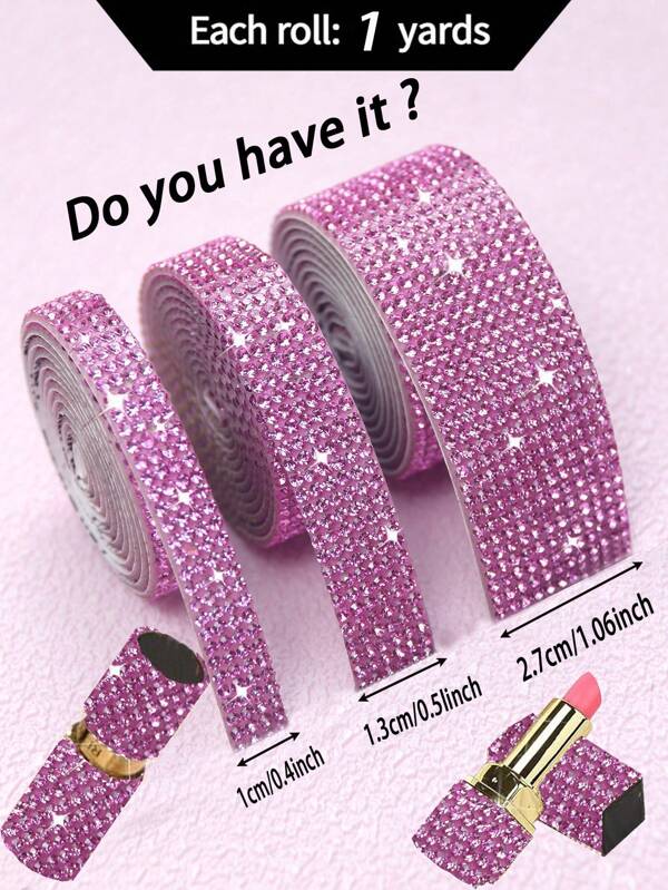 1 Yards Dark Pink Self-Adhesive Sparkling Crystal Rhinestone Diamond Strap, Home Decoration, Room Decoration, Christmas Decoration Rhinestone Sparkling Stickers, DIY Mobile Phone, Car, Computer, Makeup Table, Vase, Table Crafts, Wedding Party Decoration Sticker Packaging Roll, 2mm Rhinestone Production Process