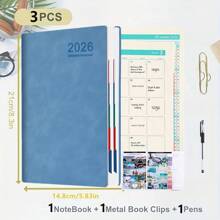 3pcs 2026 Daily Planner And Calendar Notebook - 320 Pages, Time Management & 365 Days To-Do List, 8 Vivid Colors (Pink, Red, Green, Blue, Purple, Light Blue, Navy Blue, Turquoise), Perfect New Year Gift For Teenagers! Task Organizer | Modern Planner | Durable Notepad, Calendar Planning School Supplies, Back To School
