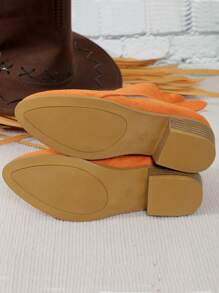 Botas Ankle de Salto Grosso Femininas, Botas Curtas de Zíper Lateral de Salto Baixo, Botas Femininas de Bico Fino de Cor Sólida para o Inverno