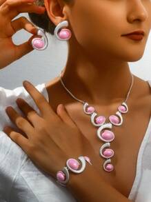 Set de 4 piezas de joyería exagerada de moda y lujosa - collar/aretes/pulsera para mujeres, accesorios elegantes
