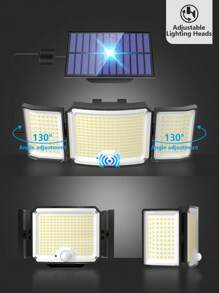 1 Pc - 346LED Solar Outdoor Light, Motion Sensor, Outdoor Solar Light, Solar Spotlight, With Remote Control And 3 Lighting Modes, Pedestrian Lights Off, 3 Solar Floodlights, Courtyard, Garage, Porch, Wall Lights With, 5M Cable Also For Indoor