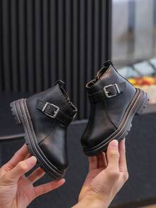 1 双女童时尚百搭防滑皮靴，适合秋冬季 - 黑色 - 查看 7