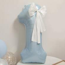 哑光浅蓝色大号数字气球 0-9，蝴蝶结和珍珠装饰摄影道具，适用于生日、派对装饰 - 藍色 - 查看 6