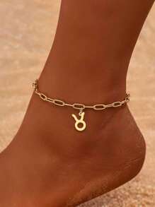 1pc Fashionable Beach Style Stainless Steel Women's Twelve Zodiac Anklet Chain Suitable For Summer Vacation Outdoor Foot Jewelry