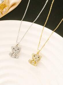 1pc Sweet Cute Iced Out Cubic Zirconia Bear Pendant Stainless Steel Necklace For Teen Girls Fashion Winter Holiday Party Christmas Decor Jewelry For Daily Life