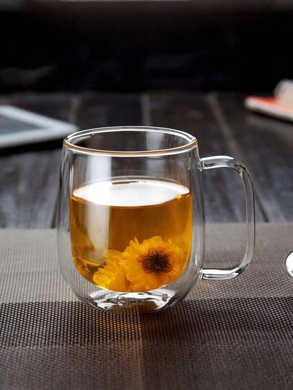 1 pieza Taza de café de vidrio de doble capa de 250ml/350ml, taza de vidrio con asa, taza de agua de vidrio borosilicato de alta resistencia, taza aislada para leche, tazas para café helado, vasos para beber jugo, leche, té, bebidas de verano e invierno, ideal para agua, refrescos, té, regalo. Apta para uso diario, decoración del hogar, reuniones sociales, obsequios, props para fotografía, restaurantes o cafeterías [los estilos se envían al azar]
