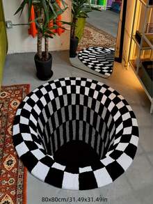 1pc Black & White Checkerboard 3D Illusion Round Mat, Soft & Comfortable Polyester Area Rug With Black & White Swirl Design - Suitable For Living Room, Bedroom, Bathroom And Entryway Decor - Black and White - View 12