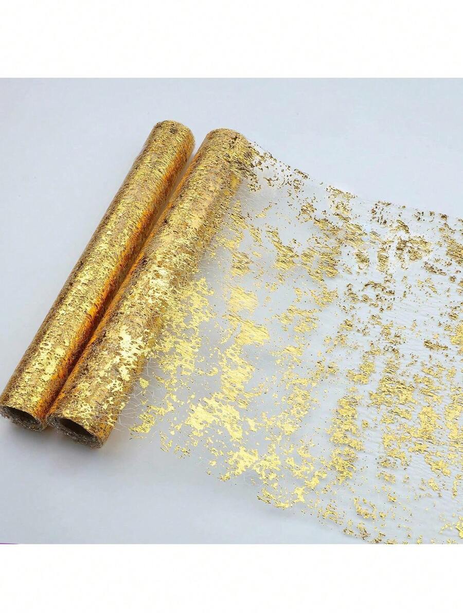 1 Golden Tablecloth, Shiny Metallic Gold Thin Mesh Tablecloth Roll 28 Cm X 275 Cm, Fabric Desktop Decoration For Event Parties, Suitable For Wedding Bride Gift-Giving Parties And Birthday Parties