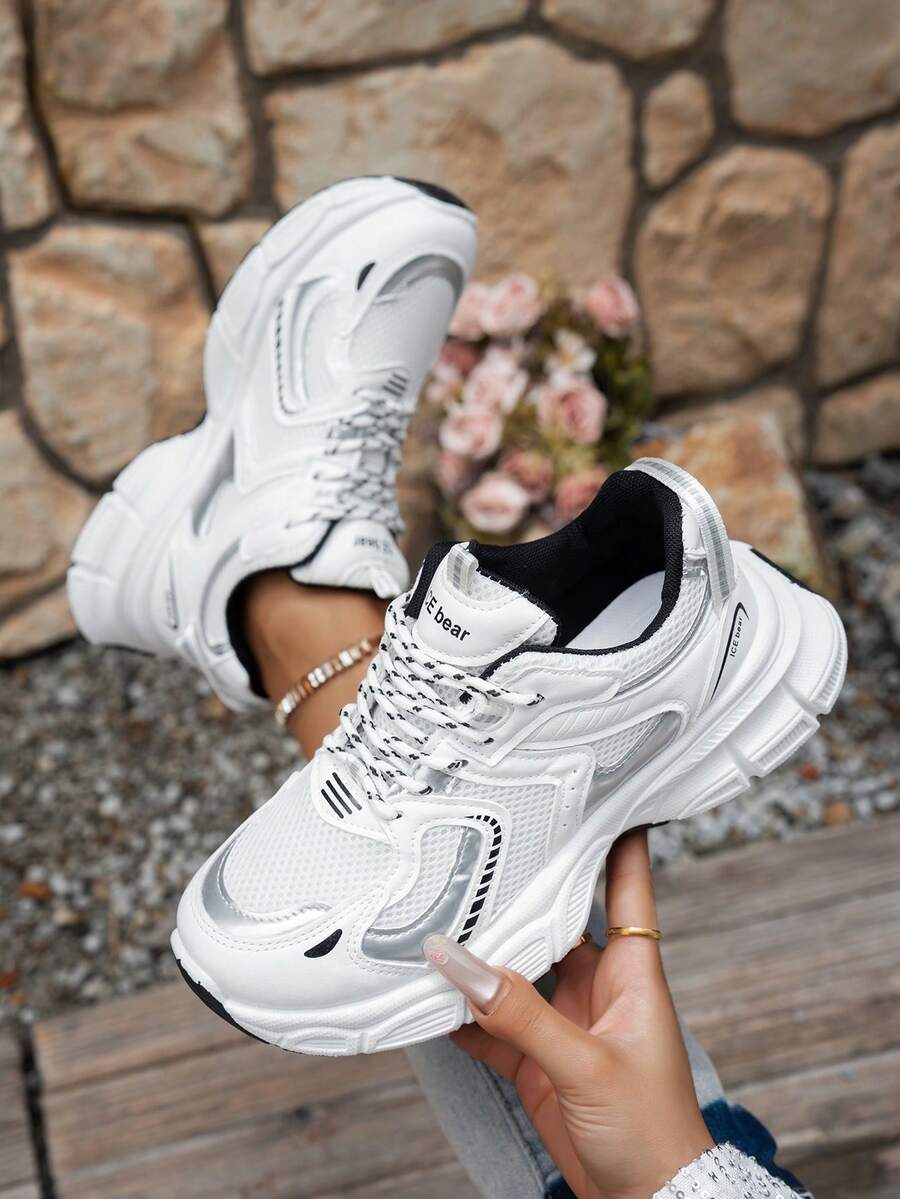 2025秋季2024春夏新款厚底厚实厚底运动鞋女透气网面跑步运动休闲鞋 - 白色 - 查看 1