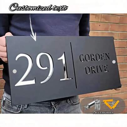 Placa de número de casa personalizada de acrílico - Placa de dirección personalizada 3D hueca en negro y dorado para el hogar, apartamento, tienda | Fuente moderna, resistente a la intemperie, cinta adhesiva de doble cara fácil de instalar | Mejora el atractivo de la acera, renovación del hogar