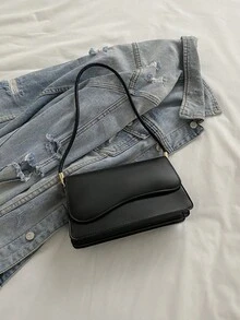 时尚纯色不对称翻盖复古简约优雅单肩包