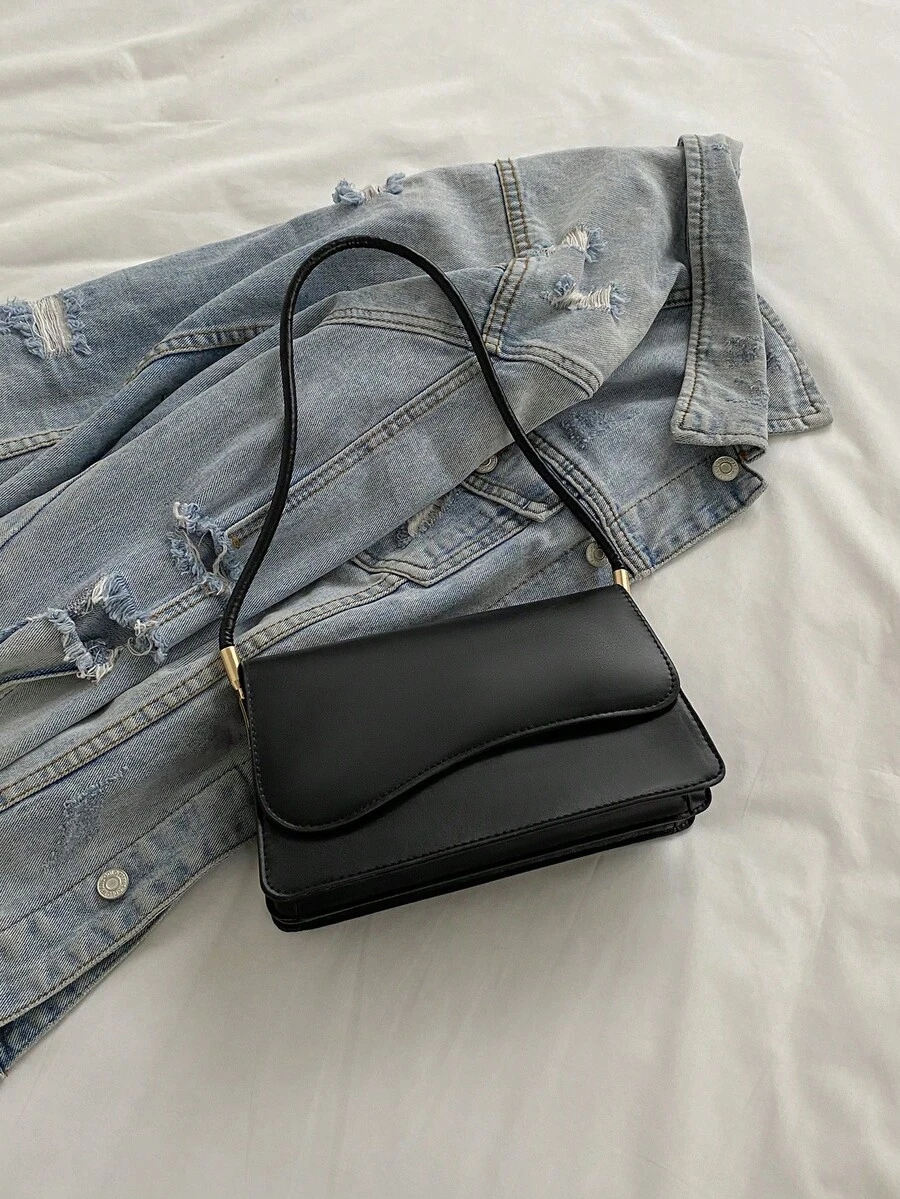 时尚纯色不对称翻盖复古简约优雅单肩包