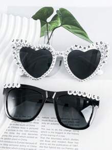 2pcs Y2K Retro Style Party/Wedding Couple Fashion Glasses Set - Women Faux Pearl Decor Heart Shape Beach Accessories, Women Glasses & Fashion Glasses Fashion Glasses For Women Ladies Shades Beach Accessories Vintage Y2k Valentine's Day For Summer Beach Vacation,Outdoor,Travel Pearl Decor Party Style Combination Frame For Music Festival