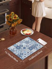 1pc Boho Style Blue Tie-Dye Pattern Non-Slip Polyester Kitchen Floor Mat, Suitable For Indoor/Outdoor, Quick Dry, Great For Entryway, Laundry Room Or Bathroom, Kitchen Decor, Coffee Machine Or Handmade Coffee Pot Dryer Mat - Multicolor - View 12