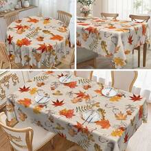 1 pezzo Tovaglia autunnale per il Ringraziamento, stampa vibrante di foglie d'acero, tessuto in poliestere con bordo in pizzo, misure 60"X60", 55"X70", 60"X86", adatta per interni ed esterni, stile campagnolo per cucina, sala da pranzo, regalo per il Ringraziamento, decorazione da tavolo quotidiana, lavabile in lavatrice - Multicolore - Visualizzare 2