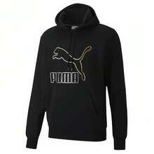 Puma Men's Knitted Loose Long-Sleeved Cotton Hooded Collar Sports Pullover With Gold Label Large LOGO - Black - View 3